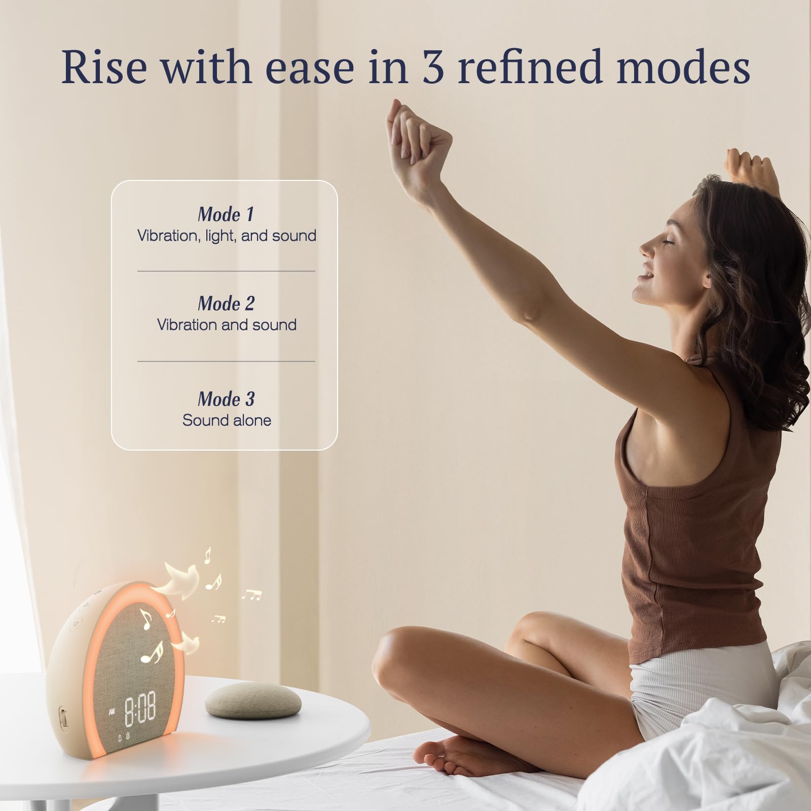 Extra Loud Alarm Clock With Wireless Bed Shaker  Vibrating Dual Light Wake Up For Heavy Sleepers & Hearing Impaired 9-color Night 8 Sounds 0-100% Dimmer Usb