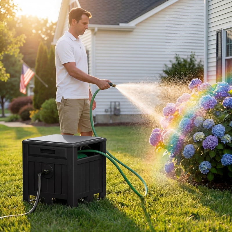 Homall Hose Reel, with Hose Guide, 180 ft Hose Capacity, Hose Hideaway Garden Hose Reel, Black