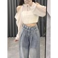 thumbnail image 3 of Pantalones azules de cintura alta para mujer, Vaqueros rectos sueltos lavados con cremallera, Vaqueros largos, ropa de calle elegante de pierna ancha Y2k, 3 of 5