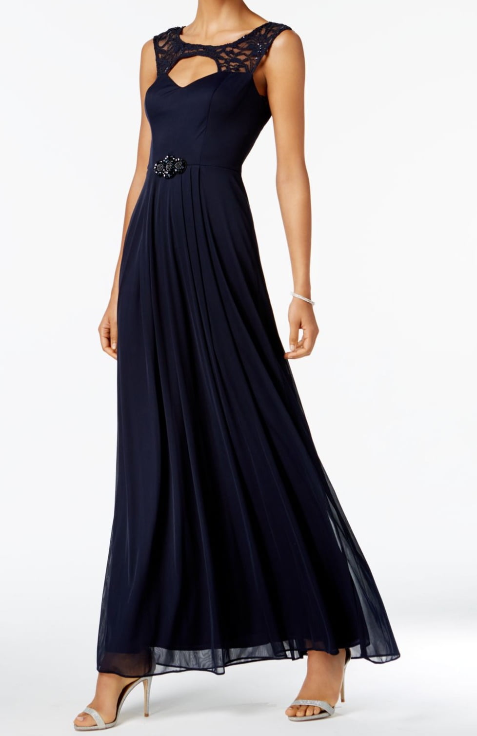 betsy and adam embellished chiffon illusion gown