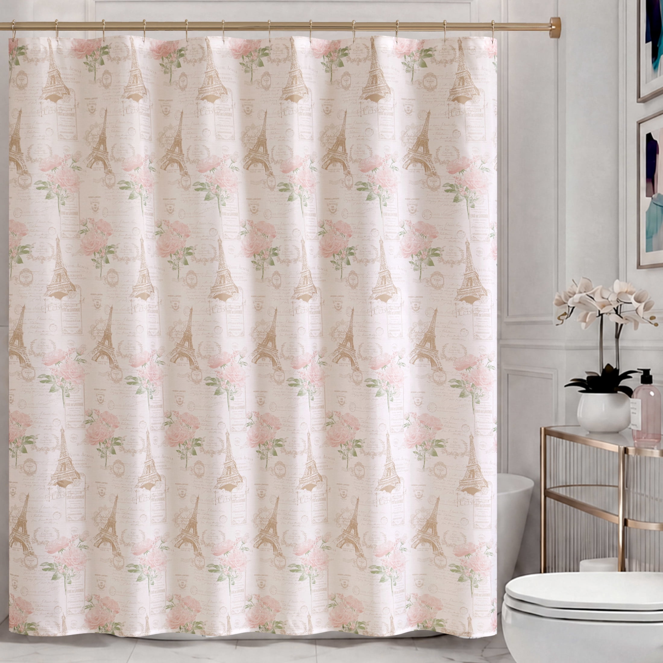 CHI Vintage Floral Shower Curtain with Hooks and Rugs Modern Washable 72" W x 72" L 15-Piece Set