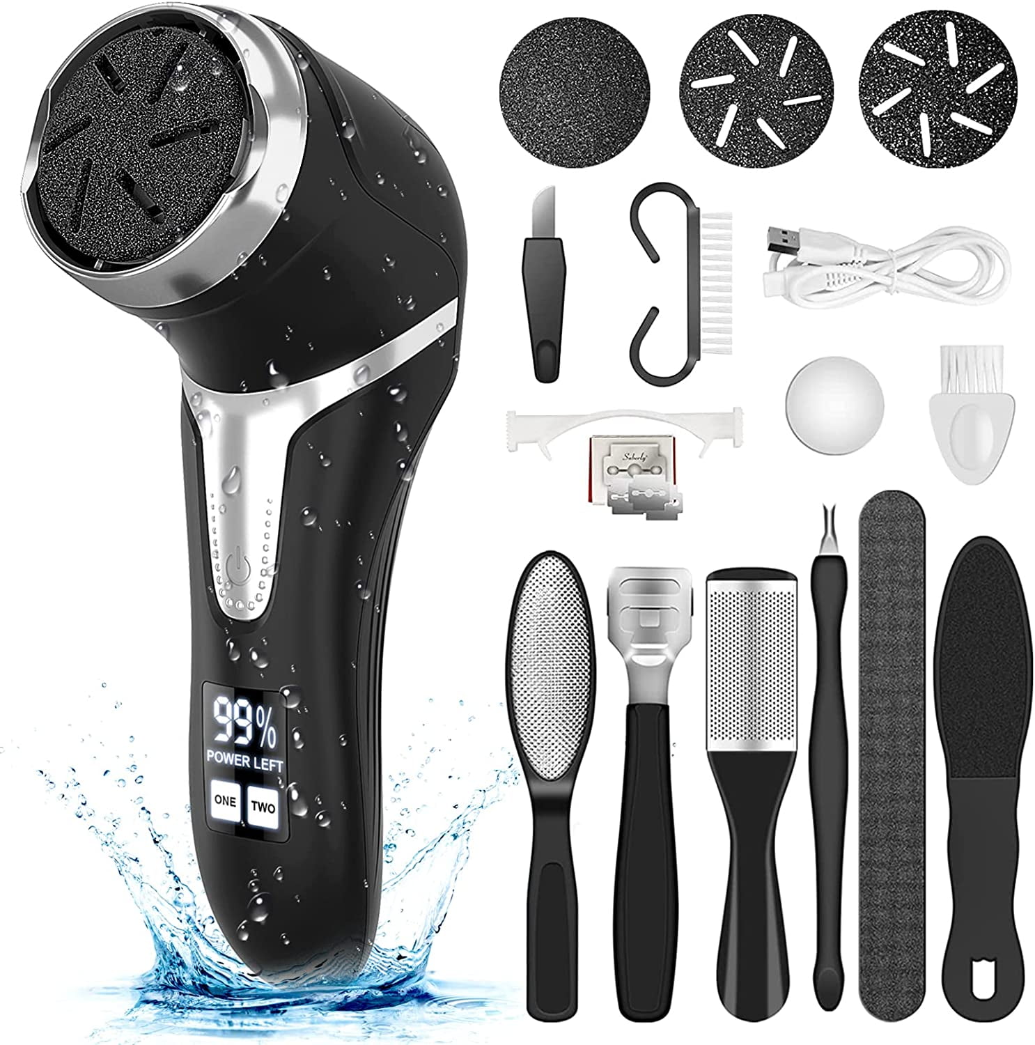 Electric Foot Callus Remover, Rechargeable & Portable Electronic Foot File Pedicure Tools, Waterproof Foot Scrubber File, Electric Callus Remover Kit, Professional Pedi Feet Care(Black)