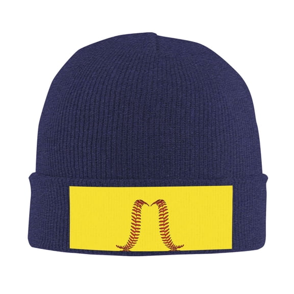 Softball Baseball Beanie Hat Men Women Warm Printed Cap Knit Beanies Hats Outdoor Winter Navy Blue