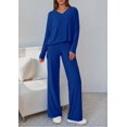 thumbnail image 3 of PRETTYGARDEN 2 Piece Lounge Sets for Women Fall Outfits Casual Knit V Neck Long Sleeve Tops Wide Leg Pants Matching Set, 3 of 8