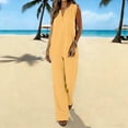 thumbnail image 2 of JGGSPWM Womens Cotton Linen 2 Piece Outfits Notch V Neck Button Down Long Sleeve Shirt Wide Leg Trouser Sets with Pockets Yellow M, 2 of 9