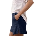 thumbnail image 5 of Bermuda Shorts for Women High Waisted Linen Dressy Casual Pleated Wide Leg Summer Shorts with Elastic Waist Navy M, 5 of 6