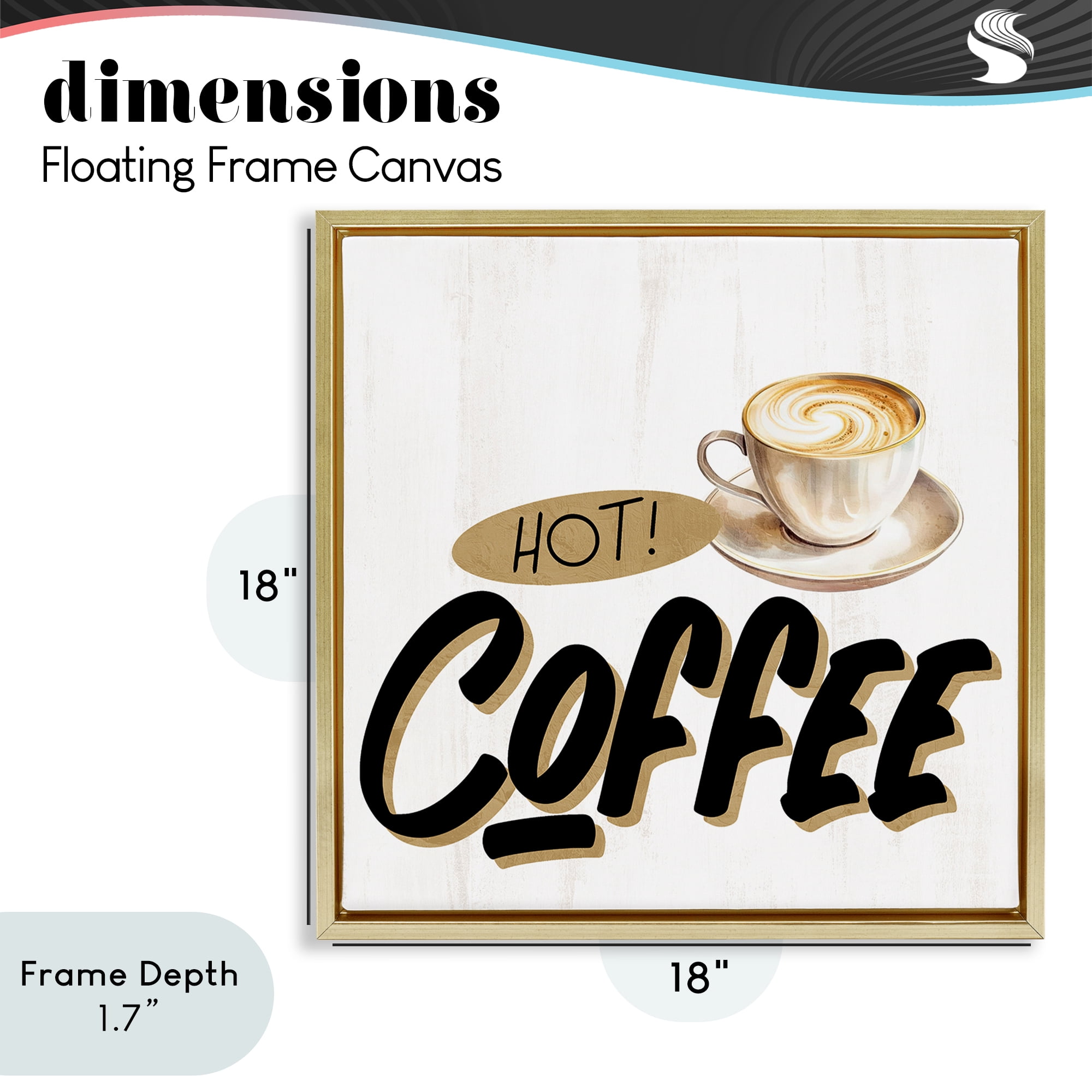Stupell Industries Retro Fresh Hot Coffee Gold Framed Floater Canvas Wall Art, design by Kim Allen