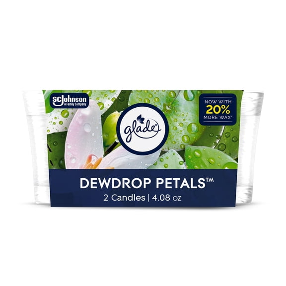 Glade Single Wick Candle, Dewdrop Petals, 4.08 oz, 2 Count