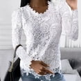 thumbnail image 2 of Women's Dressy Casual Tops Lace Long Sleeve Crew Neck Shirts Loose Fit for Leggings Ladies Cute Blouses Business Work Summer Tunics Going Out Tops Sexy Summer Outfits 2026 Trendy Vacation Tees, 2 of 5