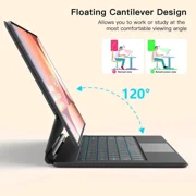 Keyboard Case for Samsung Galaxy Tab S10 Lite / S10 FE / S9 FE 5G 10.9 inch / S9 / S8 / S7 11 inch Magic Floating Cantilever Magnetic Stand, 3-Level 7 Color Backlit & Built-in Trackpad