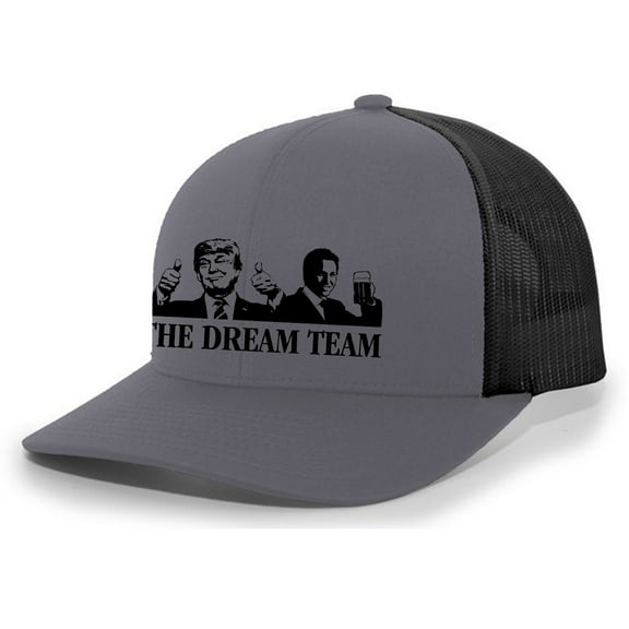 The Dream Team Funny Mens Embroidered Mesh Back Trucker Hat Baseball Cap, Charcoal/Black