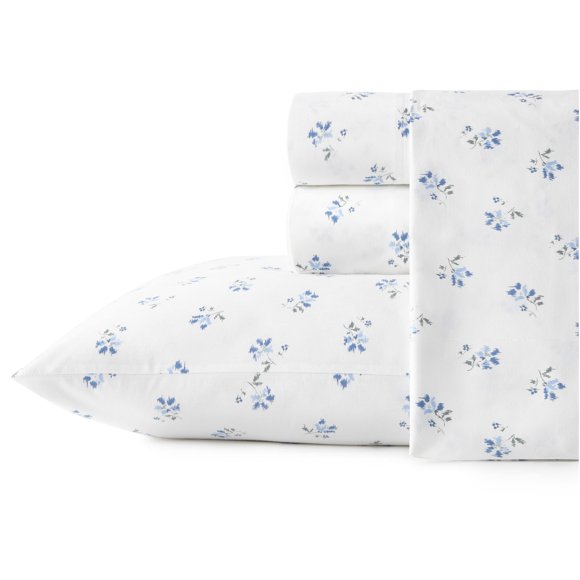 Stone Cottage - Twin Sheets, Cotton Percale Bedding Set, Crisp & Cool Home Decor (Blue Sketchy Ditsy, Twin)