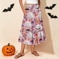 thumbnail image 2 of Womens Casual Elastic Waist Drawstring Midi Skirt Halloween Print Vacation Style A Line Flared Skirt With Pockets, 2 of 6