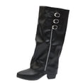 thumbnail image 3 of Shadoumai Women's Slouchy Knee High Boots Pointed Toe Leather Motorcycle Boots Vintage Low Heel Retro Foldover Fall Pull On Stacked Heeled Goth Winter Boots, 3 of 10