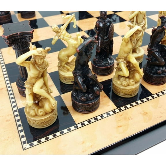 Zeus Greek Roman Mythology Gods Chess Set 15" Walnut Birdseye Maple Color Board