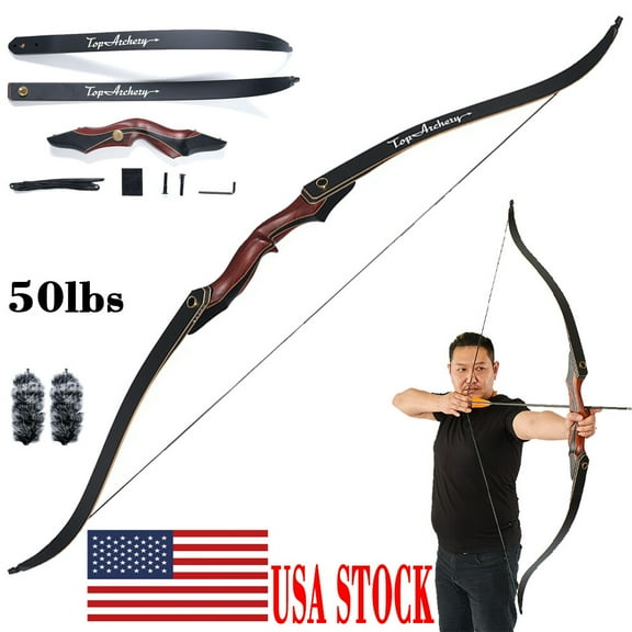 50lbs Archery Hunting Bow Takedown Recurve Bow Right Hand 60" Wooden Longbow