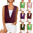thumbnail image 6 of Lovskoo 2024 Women's Solid Pleated Tank Tops Sleeveless Deep V Neck Wrap Front Blouse Top Overlap Collar Draped Tank Tops Pink M, 6 of 6
