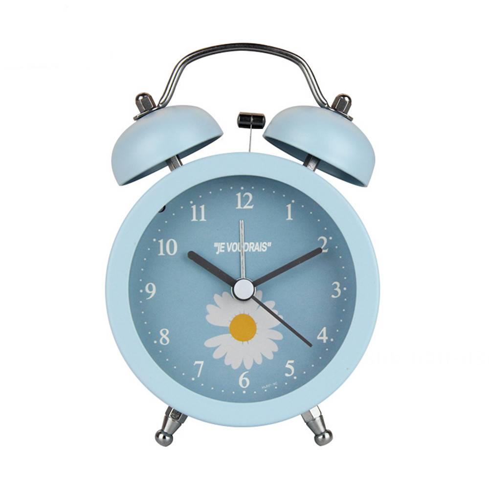 Daisy Print Alarm Clock, Metal Bell Silent Sweep Second Night Light