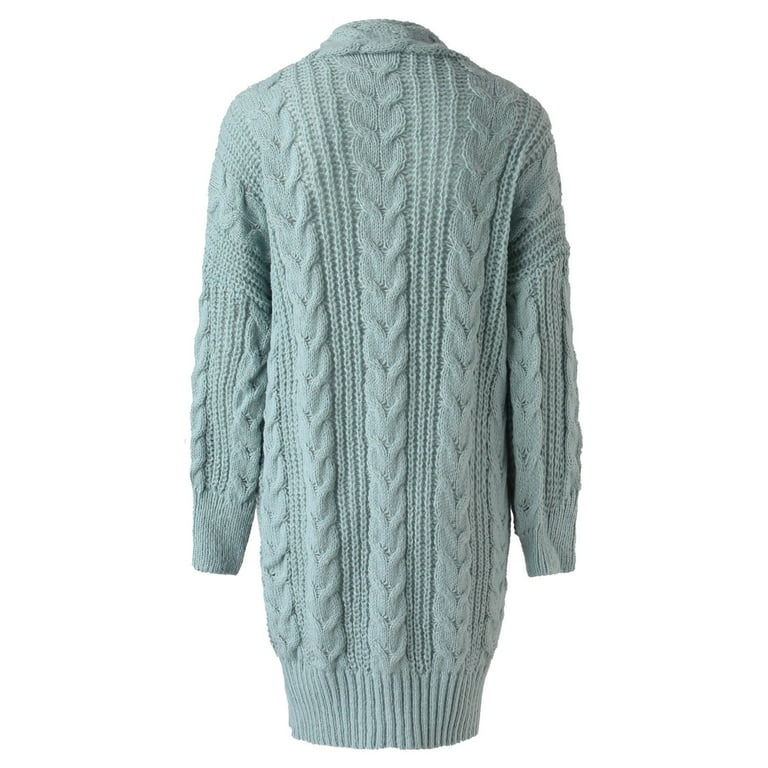 Noarlalf Womens Tops Custom Knit Sweater Thick Thread Loose Languid Casual Style Long Knitting Cardigan for Women Sweaters for Women Light Blue One