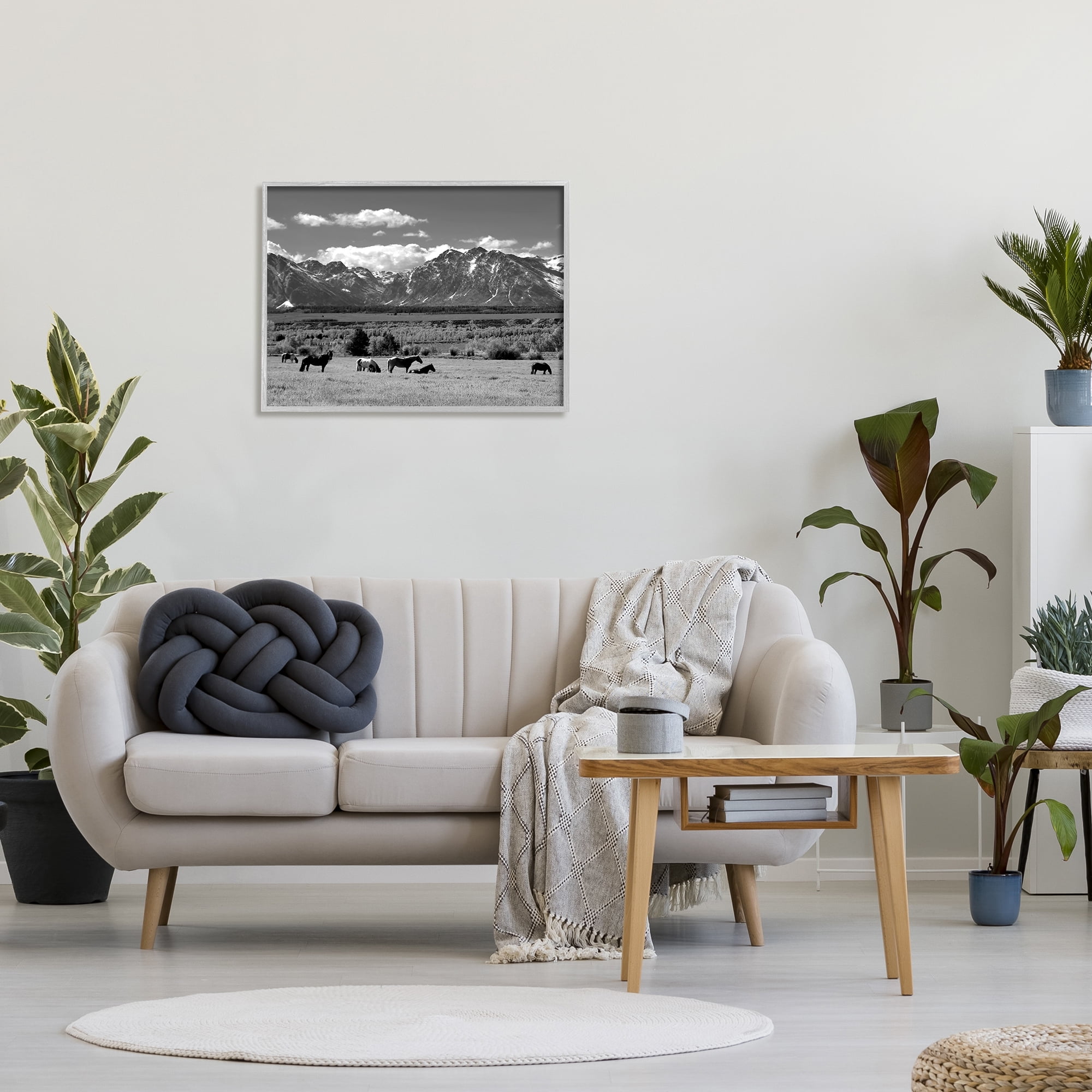 Stupell Industries Horses Grazing Countryside Landscape Photography Gray Framed Art Print Wall Art, 30 x 24