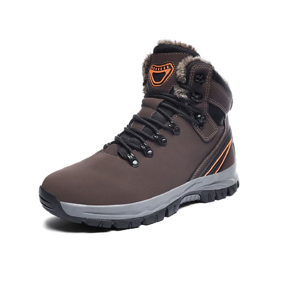 Mens Snow Boots Casual Lightweight Waterproof Hiking Boots Winter Warm Comfortable Fur Lined Work Ankle Boots Brown 9 US