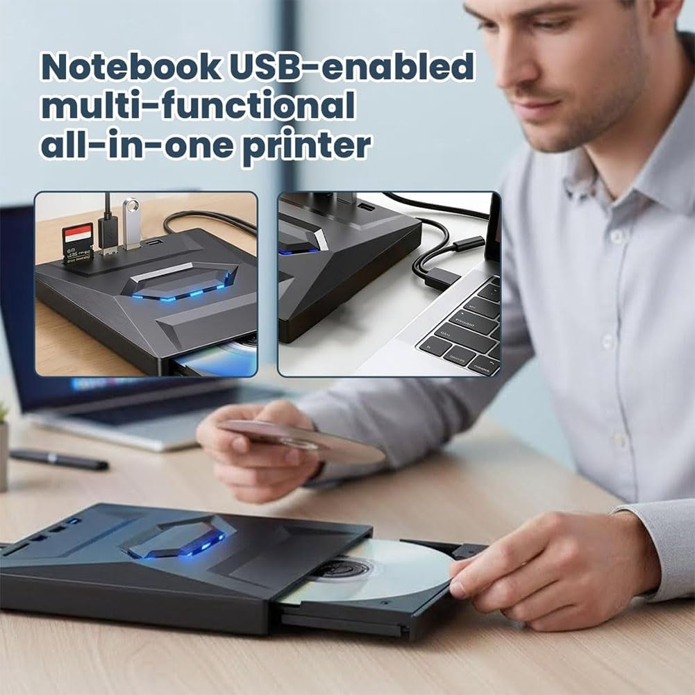 7-in-1 External Blu-ray Drive – USB 3.0 & Type-C, BD/DVD/CD Burner, 3 USB Hub + SD/TF Reader, 6X for Laptop/Desktop(RL Black 1 PC)