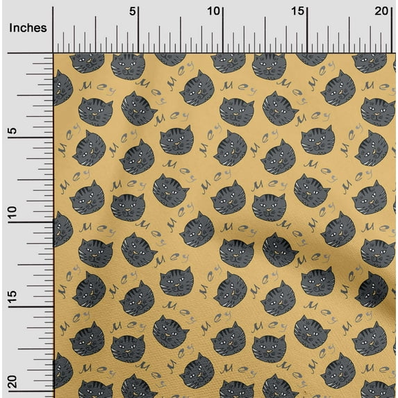 oneOone Polyester Lycra Pale Orange Fabric Cat Face Animal Craft Projects Decor Fabric Printed By The Yard 56 Inch Wide