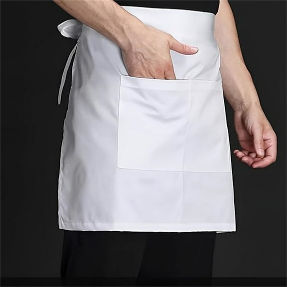Stain Reisstant Half Apron,Server Apron with Pockets,White Waist Apron,Waterproof Short Server Apron,Waitress Waiter Apron,with Long Tie Backs,for Cooking Baking Gardening