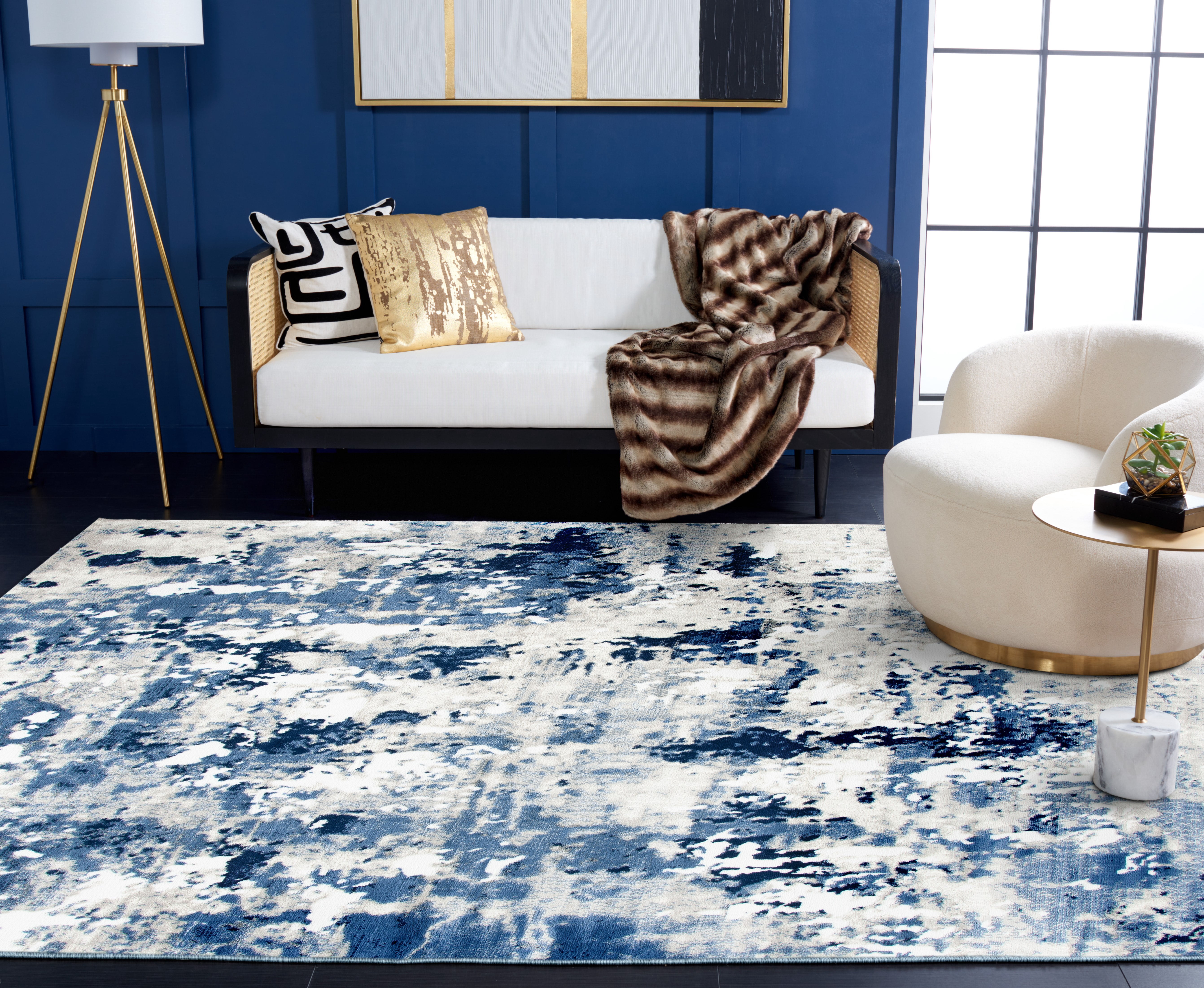 SAFAVIEH Skyler Jacques Distressed Area Rug, Grey/Navy, 9' x 12'