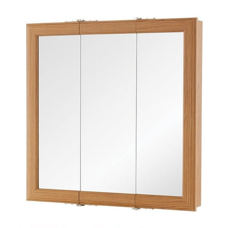 24 In. W X 24-3/16 In. H Fog Free Framed Surface-Mount Tri-View Bathroom Medicine Cabinet In Oak