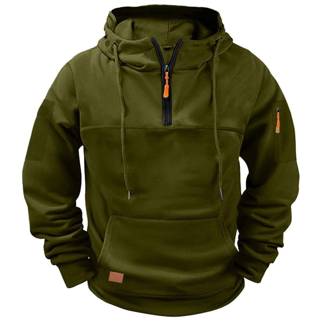 Ceisia Men's Fleece-Lined Half-Zip Hooded Sweatshirt with Multi-Pockets for Casual & Work Wear Army Green S Gifts