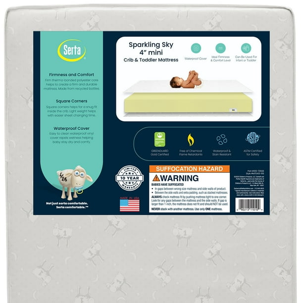 Serta Sparkling Sky 4" Mini/Portable Dual Sided Crib & Toddler Mattress, GREENGUARD Gold