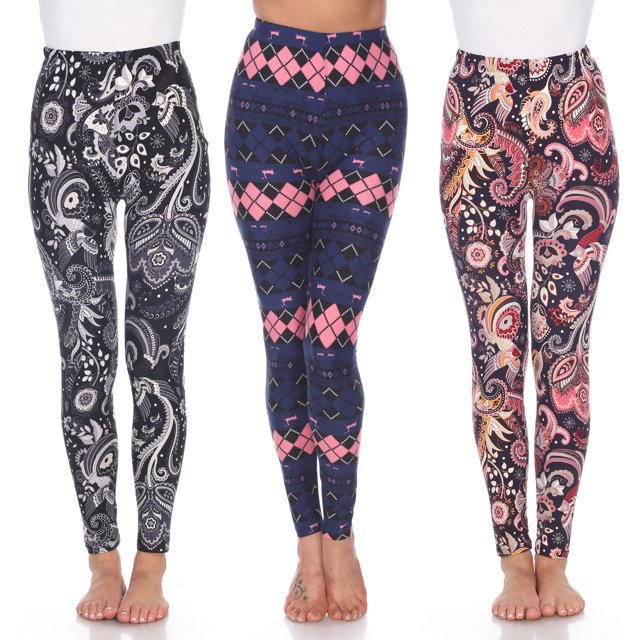 White Mark Women's 3-Pack Soft Stretchable Holiday Leggings