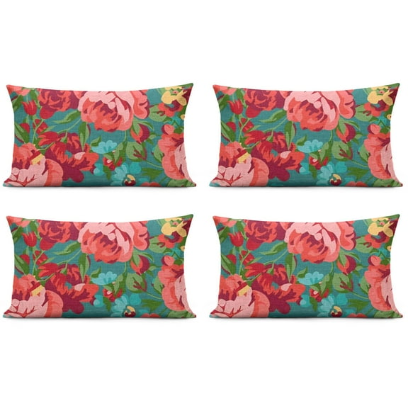 Set Of 4 Pioneer Pillow Covers 12x20 Inch Linen Decorative Square Throw Pillow Covers for Home Sofa Bedroom Outdoor Indoor