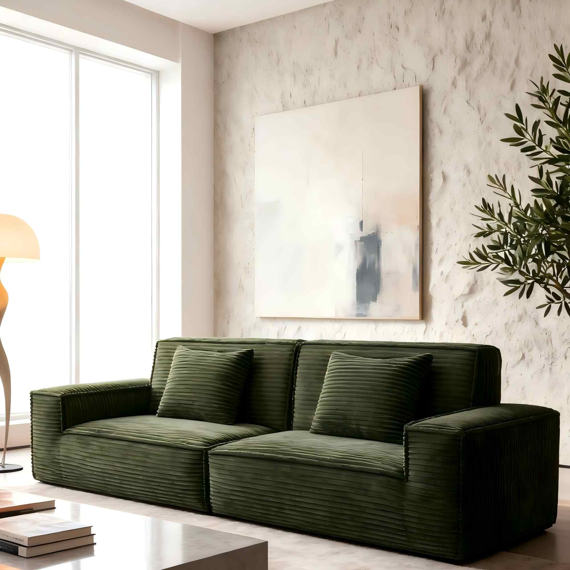 Gewnee 106.3 Inch Large Striped Fabric Compression Sectional Sofa, Modern Comfortable Home Style for Living Room, Bedroom