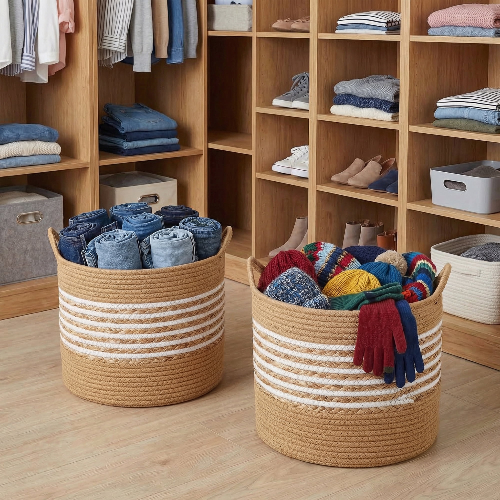 Unique Bargains Multiple Use Woven Storage Bin for Home Light Brown 13.8*13.8*10.6in