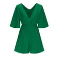 thumbnail image 4 of Tuphregyow Summer Women's Deep V neck Flared Sleeve Jumpsuit Dress, Casual and Relaxed Fit with Pleats and Elastic Waist, Flowy Romper for Comfortable Beach Style Green XL, 4 of 6
