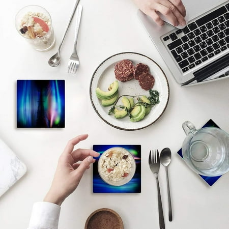 

KXMDXA Aurora Borealis Exquisite Starry Sky Calming Night Image Set of 6 Coaster for Drinks Absorbent Ceramic Stone Coasters Cup Mat with Cork Base for Home Kitchen Room Coffee Table Bar Decor