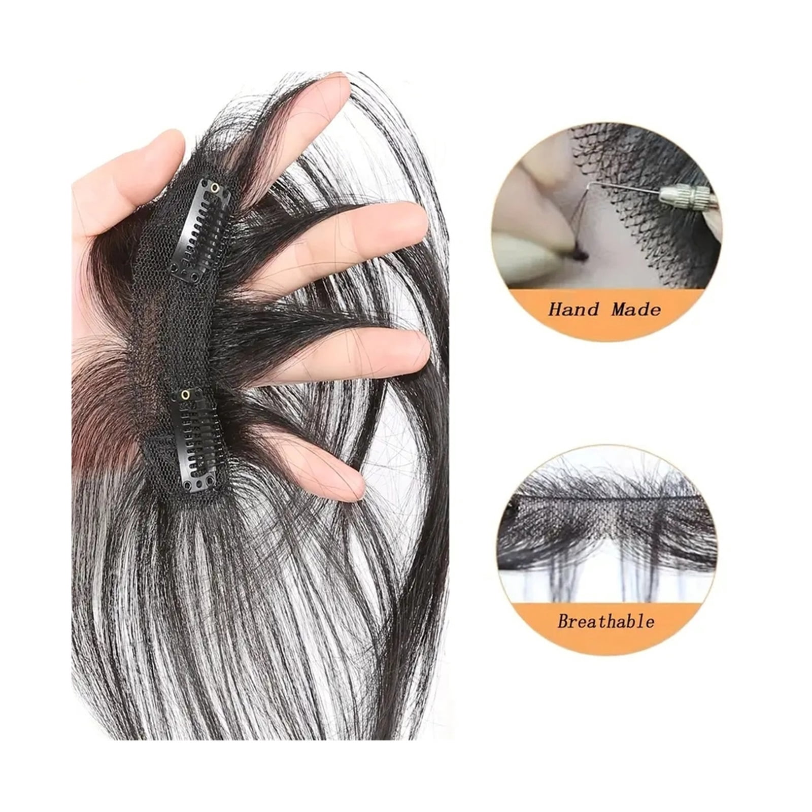 Natural Human Hair Clip-In Bangs,Hairline Replacement Lanugo Bangs Hand Woven Hair Bangs with Sideburns Clip in Hair Extensions