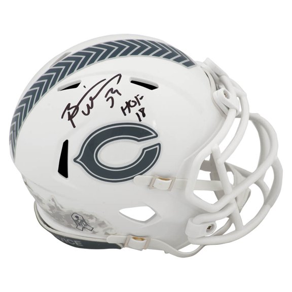 Collectible Brian Urlacher Signed Bears 2024 SALUTE White Riddell Speed Mini Helmet w/HOF'18