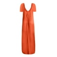 thumbnail image 4 of LLYwey Plus Size Maxi Dresses for Women 2025 Wedding Guest Long Dresses Casual Summer Solid Color V-Neck Short Sleeve Sundress, I-48, Orange, 5XL, 4 of 7