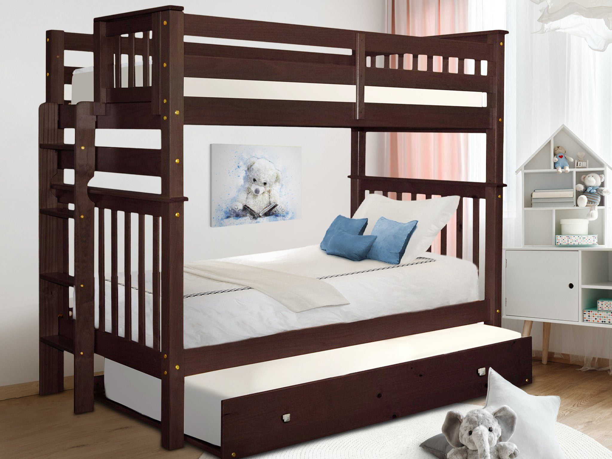 Bedz King Tall Bunk Beds Twin Over, Bunk Beds With Trundle And Mattresses