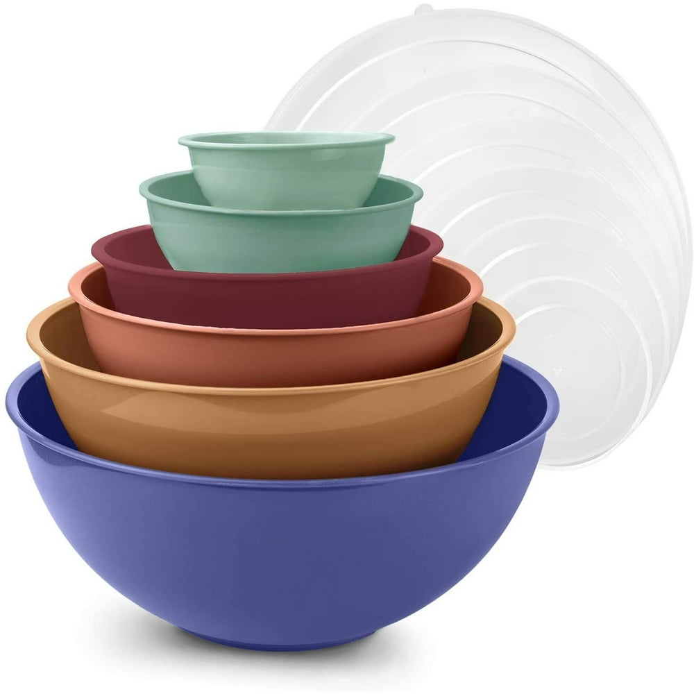 Cook with Color 12 Piece Plastic Mixing Bowls Set with Lids (Multicolored with Large Blush Bowl