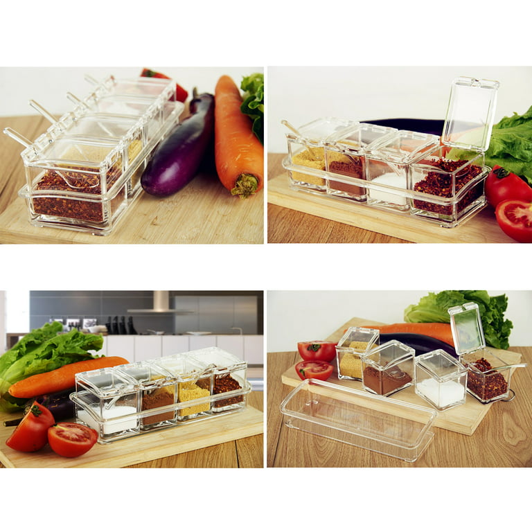 V·RESOURCING Clear Seasoning Box,4 Pieces Clear Seasoning Storage Container  for Spice Salt Sugar Cruet,Condiment Jars with Spoons – BigaMart