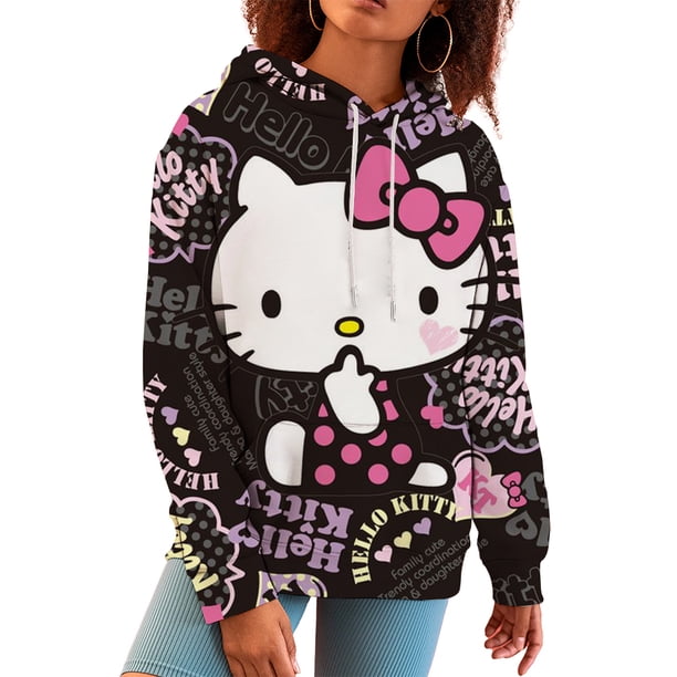 Sudadera con capucha con estampado de dibujos animados de Hello Kitty de Sanrio, moda Y2K, nueva sudadera informal de gran tamaño estilo Harajuku para mujer, top de primavera Kawaii para mujer