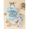thumbnail image 3 of Elippeo Baby Girls Summer Outfit 3 6 9 12 18 Months Letter Print Short Sleeves Romper and Floral Pants Headband 3 Piece Set, 3 of 9