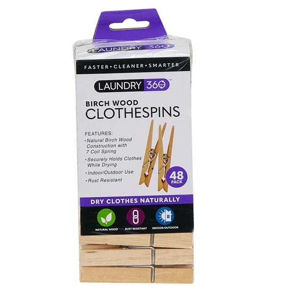 Laundry 360 48 Count Birch Wood Clothes Pins