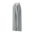 thumbnail image 3 of hirigin Women Wide-Leg Pants, Lapel Top Patchwork Zip  Button High Waist Casual Bottoms, Ladies Long Loose Chic Trousers, 3 of 9