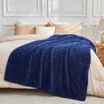 thumbnail image 5 of Super Soft Twin Blanket Navy Premium Silky Flannel Fleece 3D Waffle Checkered Lightweight Bed Blanket All Season Use (Dark Navy, Twin(60"x80")), 5 of 6