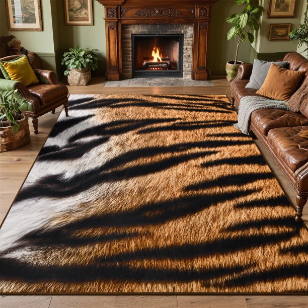 Alfombra DweIke con Estampado de Tigre 122x183 cm, Suave, Lavable y Antideslizante